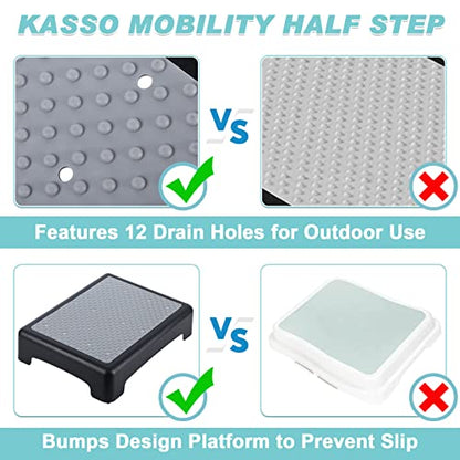 KASSO Step Stool, Non-Slip Mobility Step Platform, Safety Riser Step Stools for Seniors & Adults, 420Lbs Capacity, Indoor/Outdoor Half Step for Stairs, Cars, Bed, Chair, Bathtub Gray