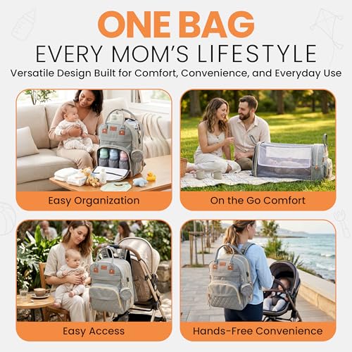 Diaper Bag Backpack with Changing Station | 600D Oxford Waterproof Baby Bag for Mom & Dad | Large Baby Diaper Bag Boy Girl | 16 Pockets, USB Charging Port, Foldable Pad - color: Grey