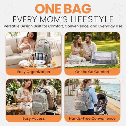 Diaper Bag Backpack with Changing Station | 600D Oxford Waterproof Baby Bag for Mom & Dad | Large Baby Diaper Bag Boy Girl | 16 Pockets, USB Charging Port, Foldable Pad - color: Grey