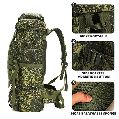 King'sGuard 70L Camping Hiking Backpack for Men Women Large Military Tactical Backpack Molle Rucksack Backpack for Outdoor - color: Green Camo