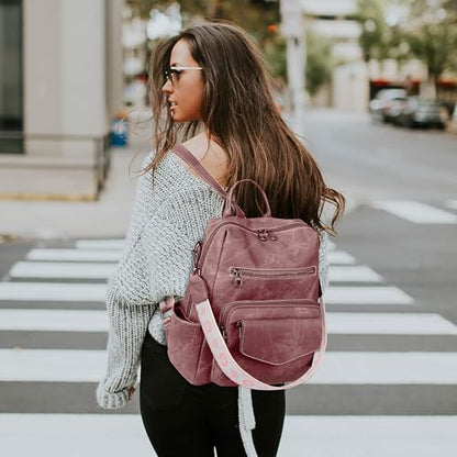 WYFJNX Backpack Purse for Women PU Leather Backpack Ladies Fashion Handbag Designer Shoulder Bag Small Travel Bag Pink - color: Pink