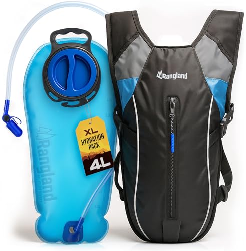 Hiking Backpack with XL Water Bladder (4L, 135oz) Wide-Mouth Hydration Bag with Leakproof Bite-Valve, Easy-Fill Ice Opening, Ergonomic Padded Comfort (Extra Large 1+ Gallon Capacity)