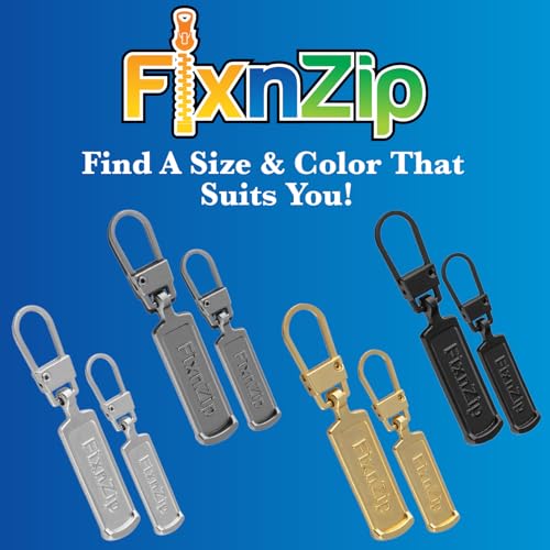 FixNZip Medium to Large Gold Zipper Pull Replacements (4-Pack) | Universal Clip-On Pull Tabs for Zipper Repair, Sliders & Luggage, Jackets, Backpacks, Tents, Sleeping Bags & Outdoor Gear - color: Gold