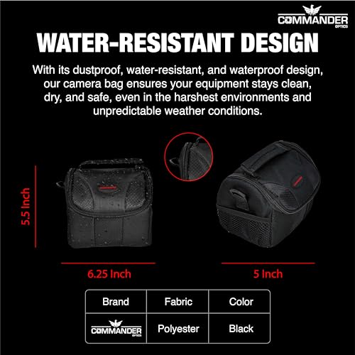 COMMANDER OPTICS Small Camera Bag - Water Resistant, Soft Padded, Compact Travel Bag for Canon EOS, Nikon, Sony & More DSLR Cameras/Camcorders Ample Storage and Protection for Your Equipment (Small)