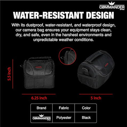 COMMANDER OPTICS Small Camera Bag - Water Resistant, Soft Padded, Compact Travel Bag for Canon EOS, Nikon, Sony & More DSLR Cameras/Camcorders Ample Storage and Protection for Your Equipment (Small)