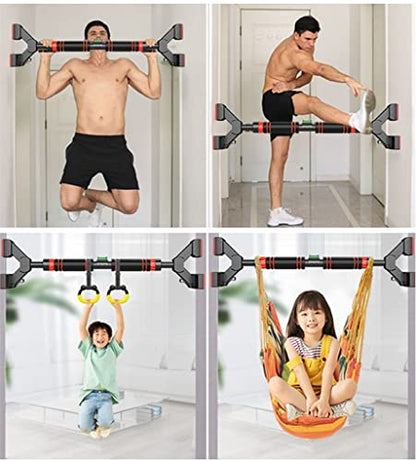 Chin Up Bar Portable Door Frame Pull-up bar, with Kids Swing and Gymnastics Ring, no Screw Wall-Mounted Steel Fitness Horizontal bar (Size : 150-185cm/59.1-72.8") - size: 150-185cm/59.1-72.8"