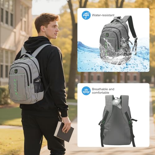 goldwheat School Backpack For Teen Boys, Lightweight Water-Resistant Boys Bookbag With Computer Compartment Fits 15.6" Laptop - color: Grey-green