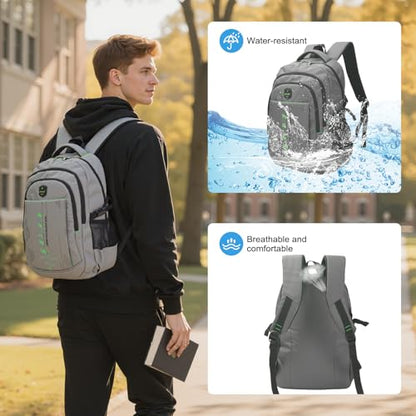 goldwheat School Backpack For Teen Boys, Lightweight Water-Resistant Boys Bookbag With Computer Compartment Fits 15.6" Laptop - color: Grey-green