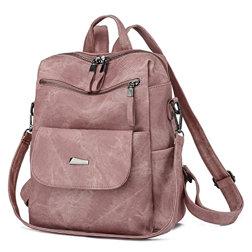 Backpack Purse for Women, Women Backpack Purse Small Leather Waterproof Anti-theft Shoulder Bags Handbags Ladies - color: Pink