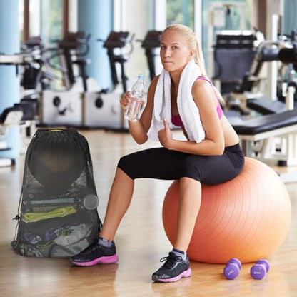 NATURAL STYLE 2 Packs Swim Bag Mesh Drawstring Backpack Oversized 18" x 26", Large Mesh Drawstring Backpack - color: Black