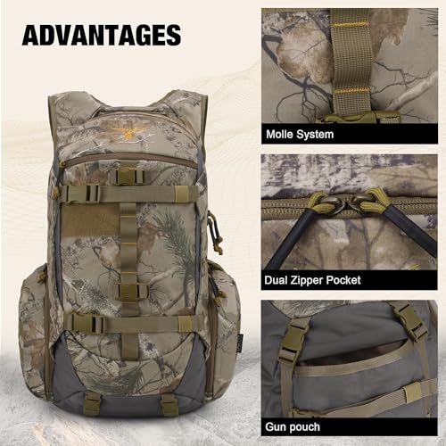 Mardingtop 40L Camo Hunting Backpack for Bow Rifle Gun，Large Capacity Tactical Hunting Day Pack with Rain Cover for Hunting Camping Hiking
