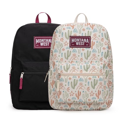 Montana West Backpack for Women Men 2 PCS Lightweight College Bookbags Casual Daypack Backpacks for Commute & Travel - color: Western Beige