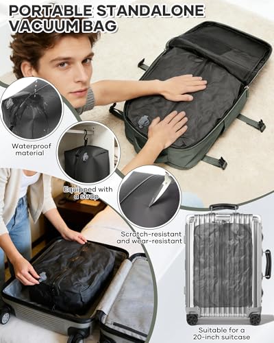 Travel Backpack for Women Men, Flight Approved Carry On Backpack with Compression Vacuum Storage Bags, 18x14x8 inches Personal Item Travel Bag with Pump Olive Green - color: Olive Green