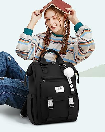 LOVEVOOK School Backpack for Student,15.6 Inch College Backpack, Light Weight Cute Bookbag for Girls, Waterproof Casual Daypack Laptop Backpack fits School Travel Casual（Black）