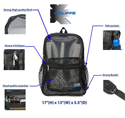 K-Cliffs Heavy Duty Mesh Backpack Quality Classic Student Net Bookbag Durable See Through Simple Netting Daypack Basic School Bag Black - color: Black