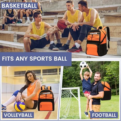 Basketball Bag Backpack with Ball Holder and Shoes Compartment - color: Orange
