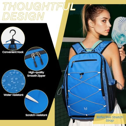 G4Free Pickleball Bag Pickleball Backpack for Women & Men School Backpack for Teens Bookbag for College Student with Fence Hook Laptop Compartment(Blue) - color: Blue