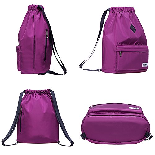 KAUKKO Drawstring Sports Backpack Gym Yoga Bag Shoulder Rucksack for Men and Women(1031-2-PURPLE) - color: Nylon Purple