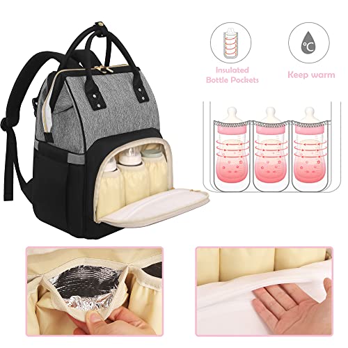 Femuar Diaper Bag Backpack Multifunction Maternity Nappy Baby Bag for Girls & Boys Large Capacity Travel Diaper Bags Black Gray - color: Black Gray