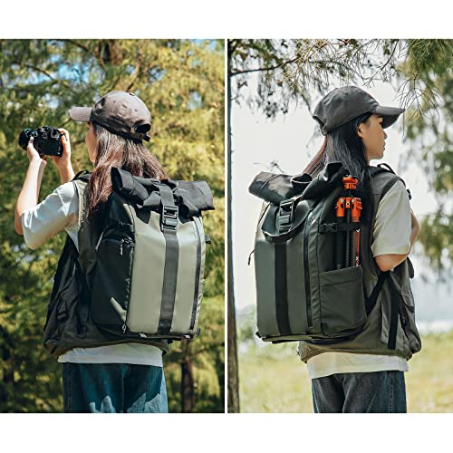 Besnfoto Camera Backpack for Photographer DSLR SLR Waterproof Camera Bag with Laptop Compartment Tripod Holder Roll Top Photographer Case for Hiking Traveling - color: Green