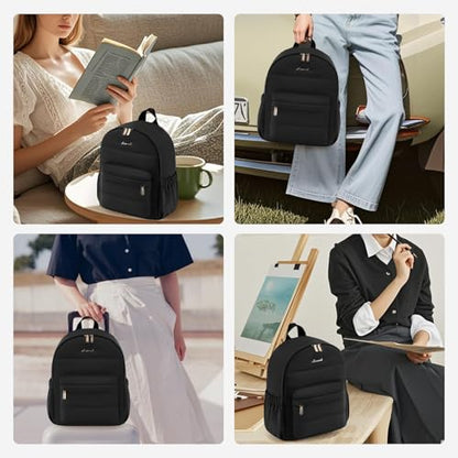 LOVEVOOK Mini Backpack Purse for Women, Small Puffer Lightweight Backpack, Casual Daily Daypack Purse for Women, back pack with Anti-theft Pocket for Travel-Black - color: Black