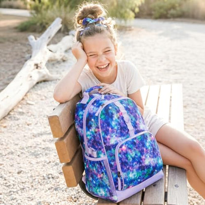 Choco Mocha Kids Backpack for Girls Galaxy Backpack Kids Elementary School Backpack for Girls Ages 6-8 Kid Bookbag 17 Inch with Chest Strap, Purple - color: Purple-galaxy