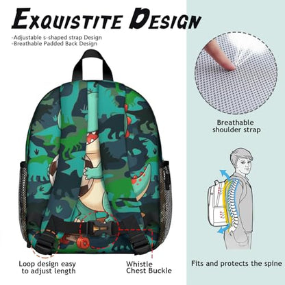 Toddler Backpack for Ages 4-6, 15L Boys Dinosaur Backpack with Chest Buckle, Kindergarten School Bag with Padded Straps - color: Dinosaur