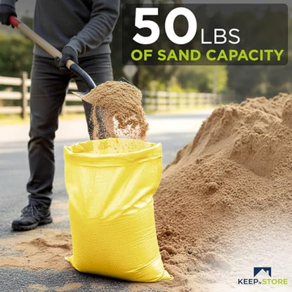 Heavy Duty Sand Bags Pack of 3, Bright Yellow Empty Sandbags with Built-In Ties, Woven Polypropylene UV Protection 1600 Hours, Fillable Bags for Flood Control, Weight, 14x26 inches, 50 Pounds Volume - size: 14"W x 26"L, style: Pack of 3