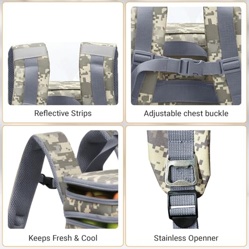 Fathers Day Gift-Tactical Backpack Cooler,Large Cooler Backpack Lunch Box for Men Adults Work with Handle,Insulated Soft Thermal Bag - color: Camo-grey