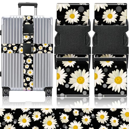 Slohif Luggage Straps for Suitcases Travel Belt Accessories Luggage Connector Identifiers 2 Pack Over Handle with Buckle Unique Nylon Adjustable Strap for Sleeping Bag Car Seat Daisy - color: Daisy