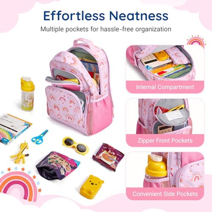 mommore Kids Backpack for Boys Girls 4-8 Kindergarten Elementary School Backpack with Lunch Box - 15” H Fit Folder - color: A-rainbow Print, style: 3 Pcs