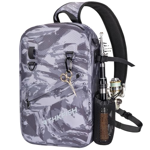 THKFISH IPX8 Waterproof Fishing Backpack with Rod Holder, Lightweight Fishing Sling Bag, Move Freely Fish Gifts for Men - color: Camo-sling Bag