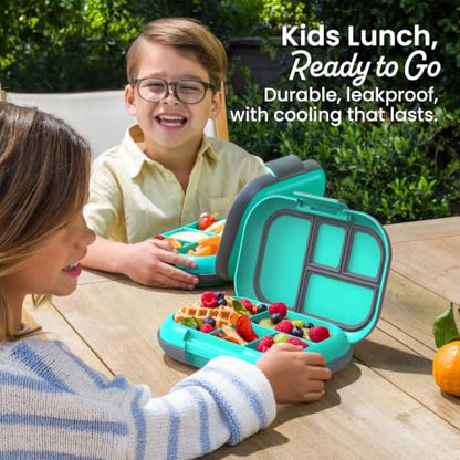 Bentgo Chill Kids Leakproof Lunch Box -4-Compartment Bento Box with Built-In Ice Pack, 3.3 Cup Capacity, BPA-Free, Microwave & Dishwasher Safe Tray, Ages 3–7 (Electric Aqua) - color: Electric Aqua