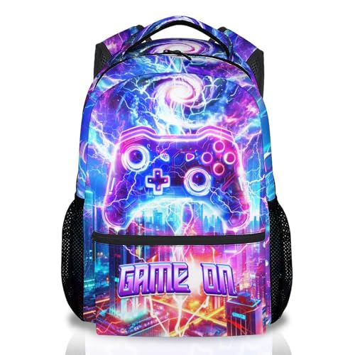 Kids Backpack Boys, 17 Inch Gaming School Bag for Children; Large Capacity Game Controller Bookbag with Internal Organizer Pockets for Elementary and Middle School - color: Dark Purple