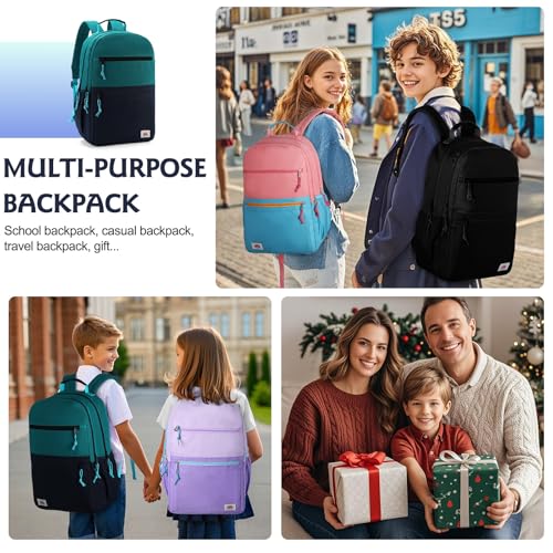 VASCHY School Backpack, Lightweight Classic Cute Aesthetic Bookbag Daypack for Teen Boys Traveling/Gym/Middle School Navy Green - color: Navy Green-l, size: Large-17in