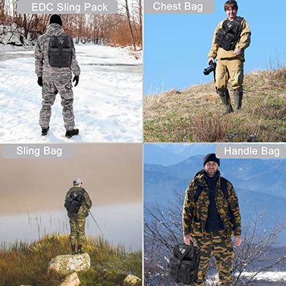 HAOMUK Tactical Sling Bag Pack Military Rover Shoulder Sling Backpack EDC Molle Assault Range Bag - color: Black&blue Cp