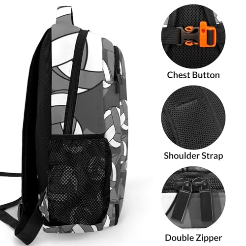 Grey Volleyball Pattern Backpack Laptop Bag Bookbags Personalized Travel Daypack Bag for Man Woman Gifts - color: Grey Volleyball Pattern