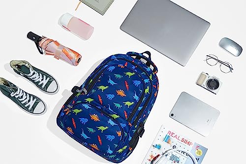 BLUEFAIRY Kids Backpack for Boys Elementary Primary Middle School Bags Back to School Bookbags Gifts Large Compartment with Tablet Sleeve Mochilas para niños 17" Dinosaur Navy Blue - color: Navy Blue
