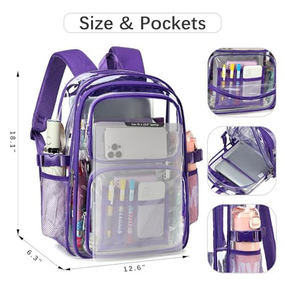 abshoo Large Heavy Duty Clear Backpack For School Bookbag Transparent Multi Pocket Backpacks for Girls (Dark Purple) - color: Dark Purple