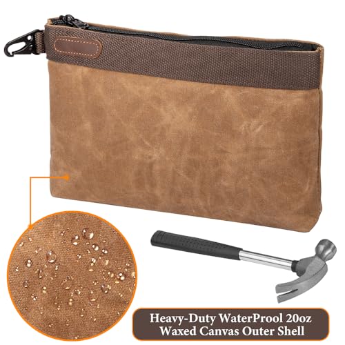 Waxed Canvas Tool Pouches 4 Pack – 11-Inch Heavy-Duty Zipper Tool Bags Set, Waterproof Utility Storage Pouches for Tools, Cables, Gear & Supplies – Rugged Tool Organizer Bags | Heavy Duty Zipper, Waterproof, Utility Organizer, Rugged Storage