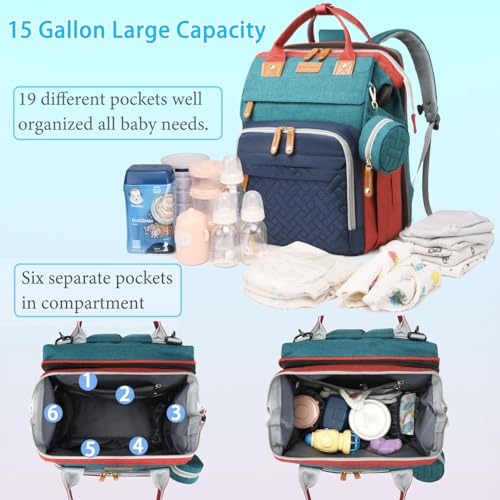 Jeryswet Baby Diaper Bags with Changing Station, Waterproof Large Capacity Diaper Bag Backpack for Moms Dads with USB Charging Port and Stroller Straps, Baby Shower Gifts, RGB - color: Green-blue-red