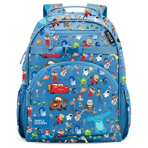 Simple Modern Medium Disney Pixar Toddler Backpack for School Girls and Boys | Kindergarten Elementary Kids Backpack | Fletcher Collection | Kids - 15" tall | Pixar Mashup on Blue - color: Disney: Pixar Mashup on Blue, style: Kids Medium