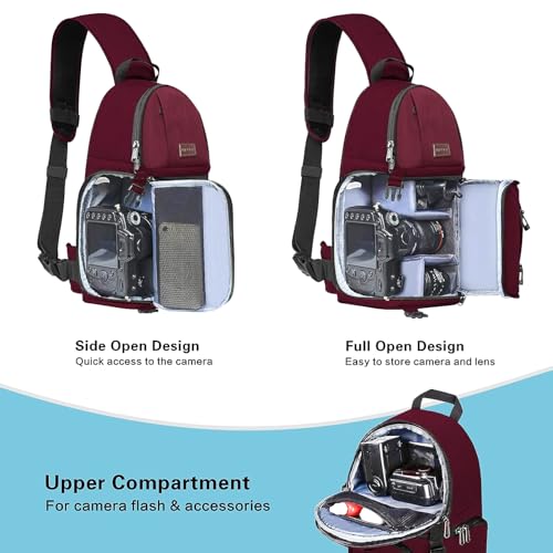 MOSISO Camera Sling Bag, DSLR/SLR/Mirrorless Camera Backpack Case Shockproof Photography Backpack with Tripod Holder & Removable Modular Inserts Compatible with Canon/Nikon/Sony/Fuji, Wine Red - color: Wine Red