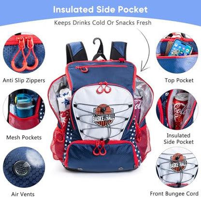 Basketball Bag Backpack with Ball Compartment & Shoe Pocket – Gym Bag for Basketball, Soccer, Football, Volleyball – Large Capacity Athletic Backpack for Youth & Adults, Basketball Gifts - color: Navy