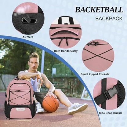LARIPOP Basketball Backpack Large Basketball Bag with Ball Holder & Shoe Compartment for Adults Men Women - color: Flesh Pink
