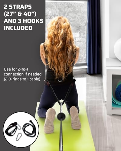 THEFITGUY Multi-Attachment Belt for Cable Machine and Smart Home Gym Squats and Hip Thrusts, 5 Attachment Points for Optimal Weight Distribution, 2 Straps (40” & 27”) and 3 Metal Snap Hooks Included