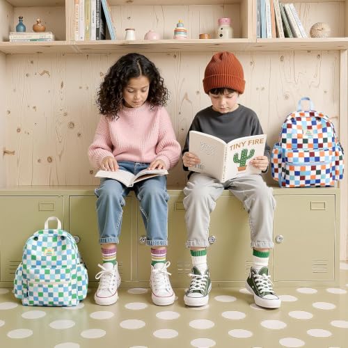 STEAMEDBUN Kids Backpack for Boys Girls 5-8, 15inch Girls Boys Backpacks Kindergarten - color: Green Checkerboard, size: SMALL-15"H(fit folder)