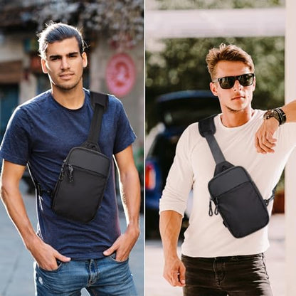 higouta Mini Sling Bag for Men Women, RFID Blocking Crossbody Backpack Casual Utility Chest Phone Bag for Travel Workout - color: Black