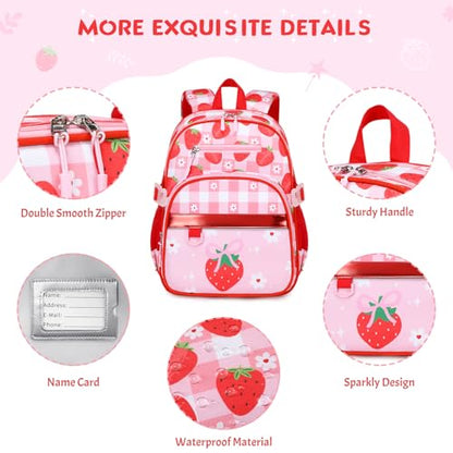 Toddler Backpack for Girls Ages 5-8, 3PCS Girls Backpack with Lunch Bag & Pencil Case - 15inch Kids School Bookbag for Preschool Kindergarten Elementary School (Strawberry) - color: Strawberry