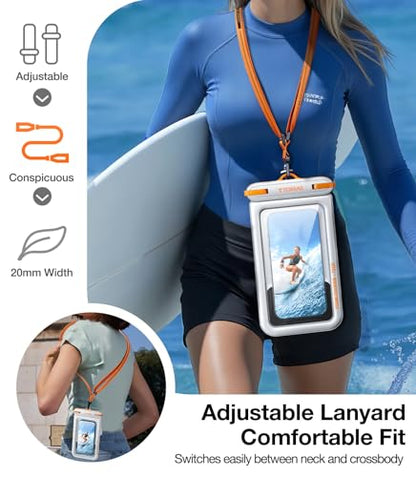 TORRAS IP68 Waterproof Phone Pouch Double Space, Floating Waterproof Phone Case with Lanyard for iPhone 17 Pro Max 16 15 14 S26 S25, Phone Dry Bag Vacation Cruise Ship Travel Essentials 7.0'', White - color: White